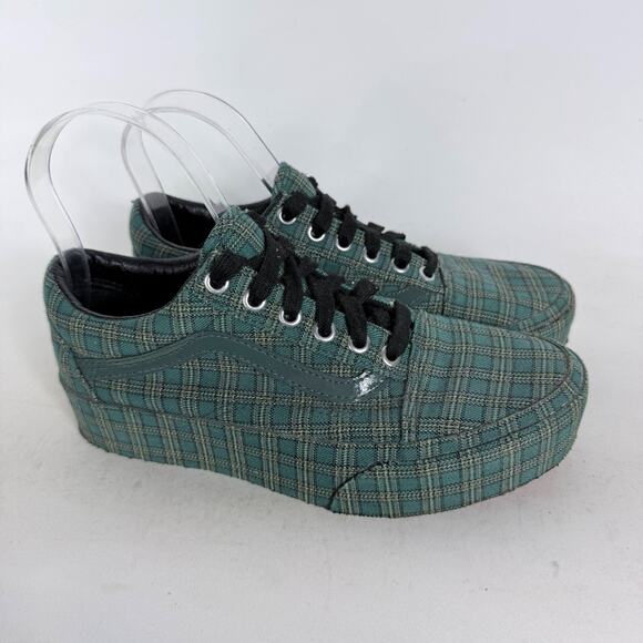 VANS Classic Platform Sneakers Women's 6.5 Green Plaid Canvas Lace-Up Comfort - Picture 2 of 10
